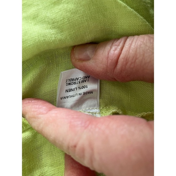 FLAX Linen Cropped Wide Leg Pants Women Size M Lime Green Elastic Waist - Picture 7 of 8